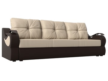 Прямой диван Меркурий еврокнижка, Бежевый/коричневый (экокожа) в Пскове