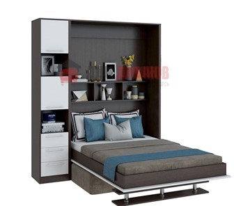 Кровать-шкаф с диваном Бела 1, с полкой ножкой с 1 пеналом, 1600х2000, венге/белый в Пскове