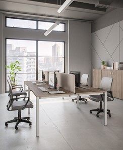 Офисный комплект мебели Комфорт КФ (дуб шамони темный) на белом металокаркасе в Пскове