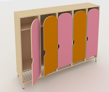 Распашной детский шкаф ШГС5 Беж +Оранжевый + Розовый в Пскове