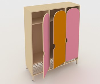 Распашной детский шкаф ШГС3 Беж + Розовый + Оранжевый в Пскове