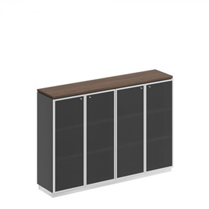 Шкаф для документов средний со стеклянными дверьми в рамке Bravo, дуб гладстоун/антрацит премиум (180,2х40х124,6) в Пскове