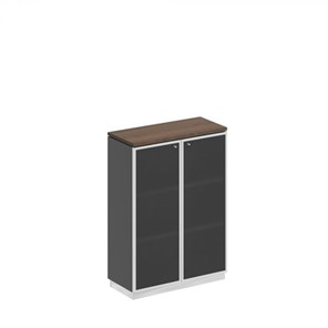 Шкаф для документов средний со стеклянными дверьми в рамке Bravo, дуб гладстоун/антрацит премиум (90х40х124,6) в Пскове