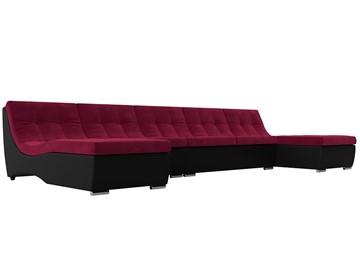 Большой П-образный диван Монреаль, Бордовый\Черный (Микровельвет\Экокожа) в Пскове