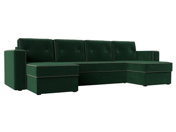 Большой П-образный диван Принстон, Зеленый\Коричневый (Велюр) боннель в Пскове