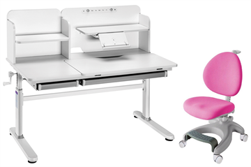 Комплект парта + кресло FauDesk Iris II Grey + Cielo Pink + чехол для кресла в подарок в Пскове