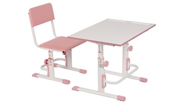 Комплект детской мебели POLINI Kids Растущая парта-трансформер М1 и стул регулируемый L Белый-розовый в Пскове
