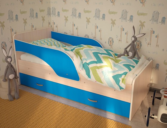 Кровать детская Максимка, корпус Млечный дуб, фасад Синий в Пскове - изображение