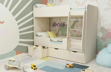 Двухэтажная детская кровать Малыш двойняшка 70х160, корпус Дуб молочный, фасад Дуб молочный в Пскове