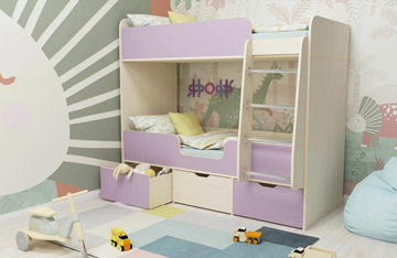 Двухэтажная детская кровать Малыш двойняшка 70х160, корпус Дуб молочный, фасад Ирис в Пскове