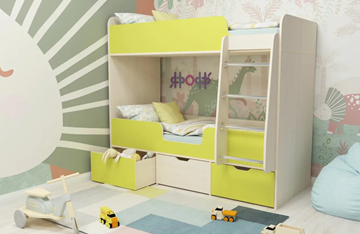 Детская 2-этажная кровать Малыш двойняшка 70х160, корпус Дуб молочный, фасад Лайм в Пскове