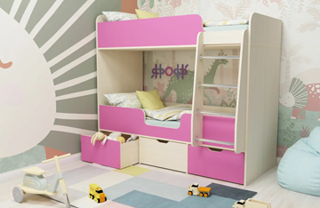 Двухэтажная детская кровать Малыш двойняшка 70х160, корпус Дуб молочный, фасад Розовый в Пскове