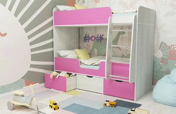 Двухъярусная детская кровать Малыш двойняшка 70х160, корпус Винтерберг, фасад Розовый в Пскове