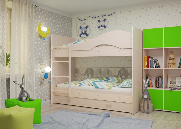 Двухэтажная детская кровать Мая на щитах, цвет Млечный дуб в Пскове - изображение 2