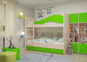 Детская 2-этажная кровать Мая на щитах, корпус Млечный дуб, фасад Салатовый в Пскове - предосмотр 2