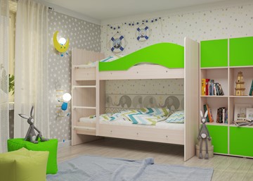 Детская 2-этажная кровать Мая на щитах, корпус Млечный дуб, фасад Салатовый в Пскове - предосмотр 1