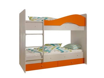 Детская 2-этажная кровать Мая с 2 ящиками на щитах, корпус Млечный дуб, фасад Оранжевый в Пскове - предосмотр 4