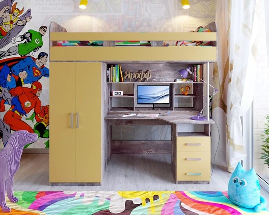 Кровать-чердак в детскую Аракс, каркас Бетон, фасад Зира в Пскове - изображение
