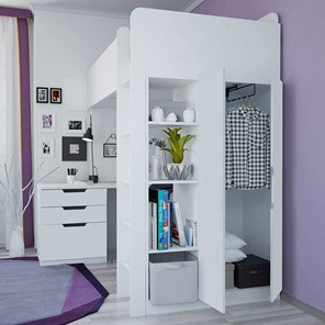 Кровать-чердак с письменным столом и шкафом POLINI Kids Simple Белый в Пскове - предосмотр 3