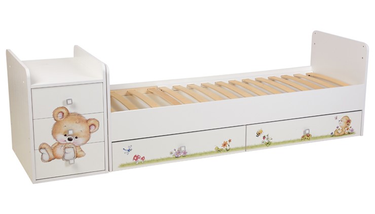 Детская кровать с комодом Фея 1100 Медвежонок Белый в Пскове - изображение 2