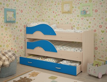 Двухъярусная детская кровать Радуга 1.6 с ящиком, корпус Млечный дуб, фасад Синий в Пскове