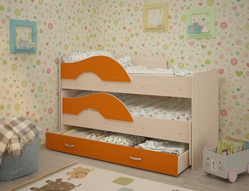 Детская 2-этажная кровать Радуга 1.6 с ящиком, корпус Млечный дуб, фасад Оранжевый в Пскове