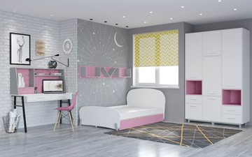 Комплект мебели для детской POLINI Kids Mirum №4 Белый / Серый / Розовый в Пскове