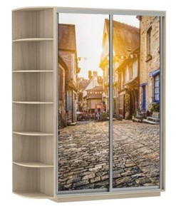 Шкаф 2-дверный Хит, 1500x600x2200, фотопечать, со стеллажом, улица, шимо светлый в Пскове