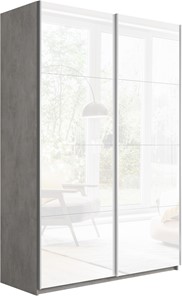 Шкаф 2-х створчатый Прайм (Белое стекло/Белое стекло) 1600x570x2300, бетон в Пскове