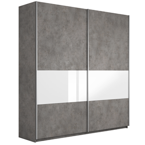 Шкаф двухдверный Широкий Прайм (ДСП / Белое стекло) 2200x570x2300, Бетон в Пскове