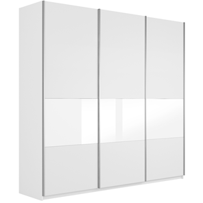Шкаф трехдверный Широкий Прайм (ДСП / Белое стекло) 2400x570x2300, Белый снег в Пскове