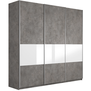 Шкаф 3-х створчатый Широкий Прайм (ДСП / Белое стекло) 2400x570x2300, Бетон в Пскове - предосмотр