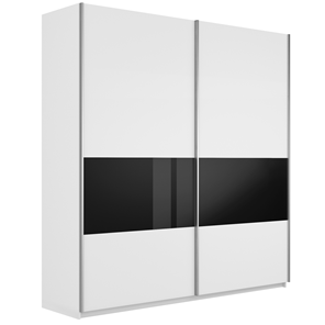 Шкаф 2-дверный Широкий Прайм (ДСП / Черное стекло) 2200x570x2300, Белый снег в Пскове