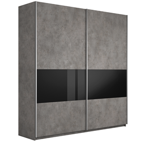 Шкаф 2-х створчатый Широкий Прайм (ДСП / Черное стекло) 2200x570x2300, Бетон в Пскове