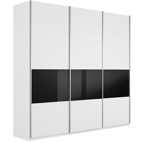 Шкаф 3-створчатый Широкий Прайм (ДСП / Черное стекло) 2400x570x2300, Белый снег в Пскове