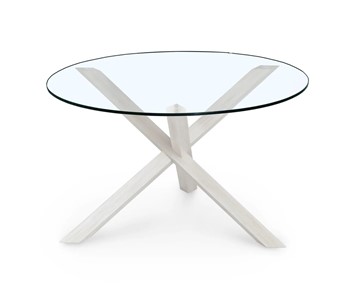Круглый столик Оникс-3, Выбеленный дуб/Прозрачное стекло в Пскове