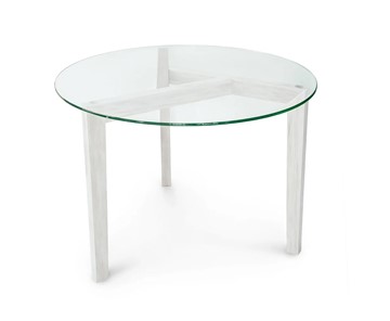 Круглый столик Оникс-7, Выбеленный дуб/Прозрачное стекло в Пскове