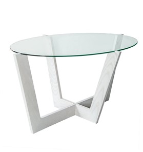 Овальный столик Оникс-6, Выбеленный дуб/Прозрачное стекло в Пскове