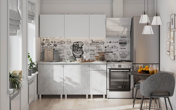 Кухонный гарнитур КГ-1 1600, белый/белый/цемент светлый/антарес в Пскове - изображение