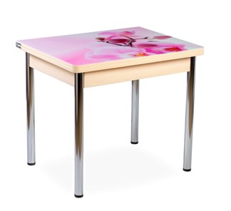 Кухонный пристенный стол СПА-02 СТФ, молочный дуб/фотопечать орхидея/опоры хром в Пскове