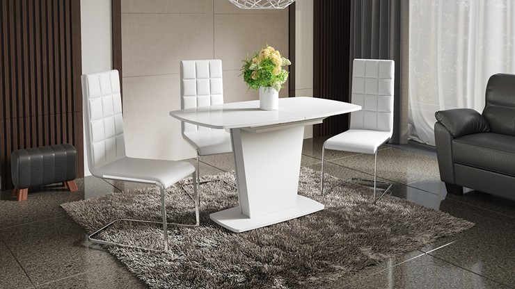 Кухонный стол раскладной Честер тип 2, цвет Белый/Стекло белый глянец в Пскове - изображение 2