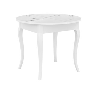 Кухонный раскладной стол Dikline MR100 Белый/стекло белое мрамор сатин/ножки MC белые в Пскове