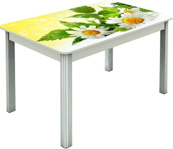 Кухонный стол раздвижной Гамбург исп.2 ноги метал. крашеные №23, Фотопечать (Цветы №3) в Пскове