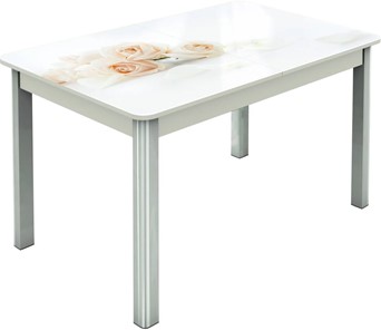 Кухонный стол раскладной Гамбург исп.2 ноги метал. крашеные №23, Фотопечать (Цветы №32) в Пскове