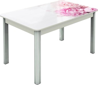 Кухонный стол раздвижной Гамбург исп.2 ноги метал. крашеные №23, Фотопечать (Цветы №49) в Пскове