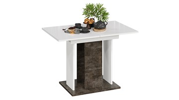 Кухонный стол раскладной Кёльн тип 1 (Ателье темный, Белый, Стекло Белый глянец) в Пскове