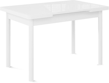Кухонный раскладной стол Милан-1 EVO, ноги металлические белые, стекло белое/серый в Пскове