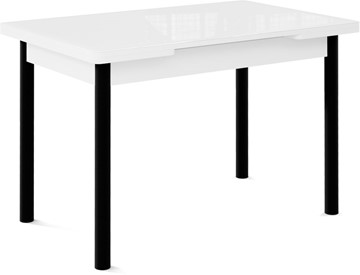 Кухонный стол раскладной Милан-1 EVO, ноги металлические черные, стекло белое/серый в Пскове