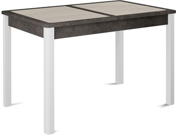Кухонный раскладной стол Ницца-1 ПЛ (ноги белые, плитка бежевая/серый камень) в Пскове