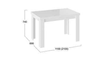 Кухонный раскладной стол Норман тип 1, цвет Белый/Стекло белый глянец в Пскове - предосмотр 2